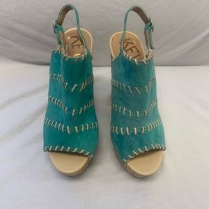 Suede sea green colored platform open toe